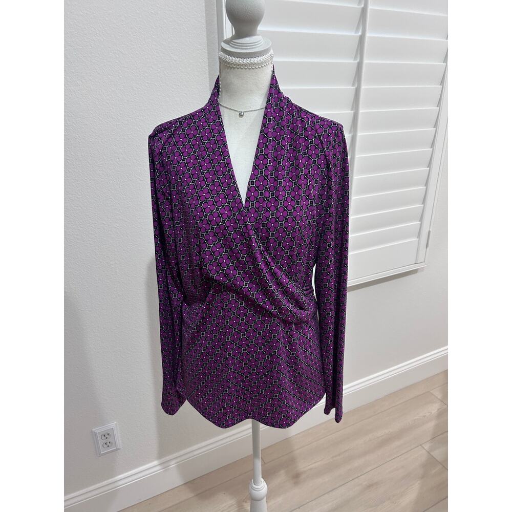 Charter Club Purple Geometric Print V‑Neck Top Size XL – Career Work